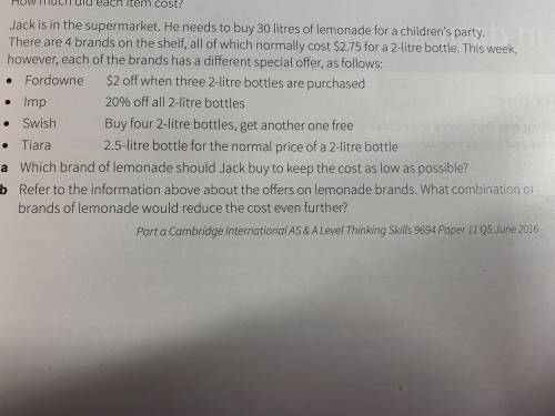 Refer to the information above about the offer on lemonade brands. What combination of brands of le