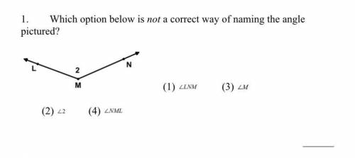 1. Which option below is not a correct way of naming the angle
1)
2) <2
3)
4)