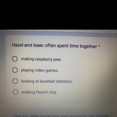 Hazel and Isaac often spent time together

O making raspberry pies.
O playing video games.
O looki