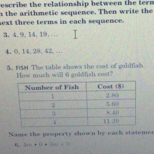 5. FISH The table shows the cost of goldfish.
How much will 6 goldfish cost?