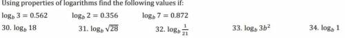 Using properties of logarithms find the following values if:

Could I get help with this question