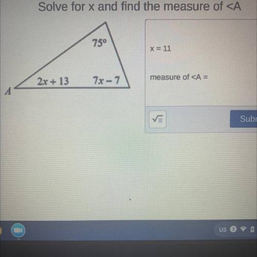 Solve measure of angle A
