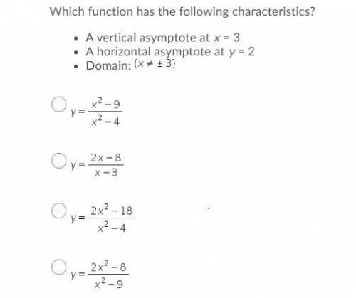 PLEASE HELP
Which function has the following characteristics?