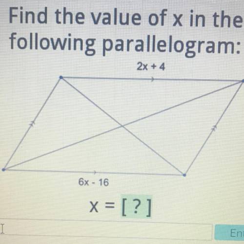 Find the value of x in the following parallelogram