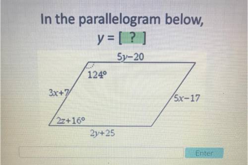 In the parallelogram below y=?