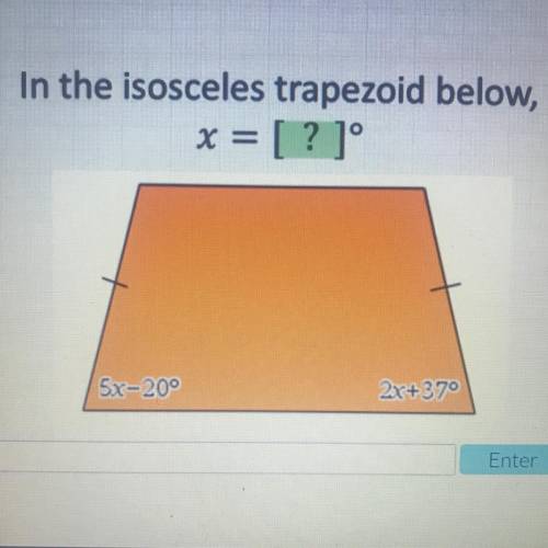 In the isosceles trapezoid below x￼ = ?