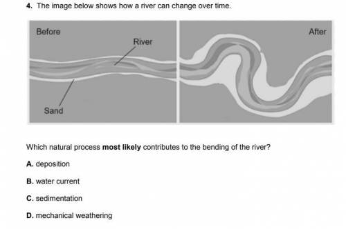 The image below show how a river can change over time

which natural process most likely contribut