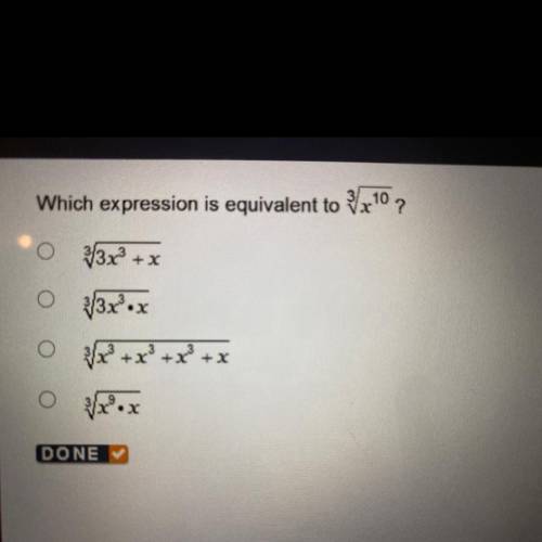 Which expression is equivalent to ^3 sqrt x^10?