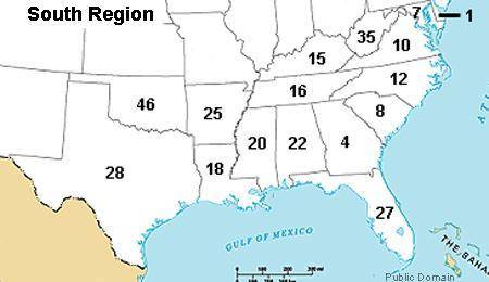 HELP PLZZZZ FIRST ANSWER IS BRAINLIEST

Map of the South region of the United States of America wi