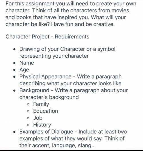 PLEASE HELP DUE AT 4:00 -Create your own character project !!!