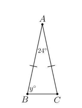 In the diagram below BAC = 24 and AB = AC
If ABC = y. What is the value of y?