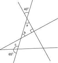 HELP ASAP 14 POINTS What are the measures of Angles a, b, and c? Show your work and explain your an