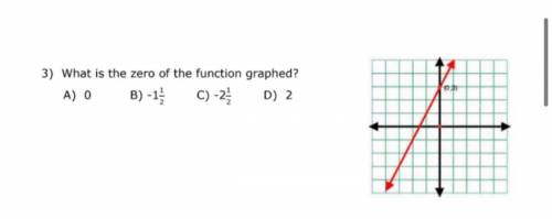 What is the zero of the function graphed? 
A. 0
B. -1 1/2
C.-2 1/2
D.2