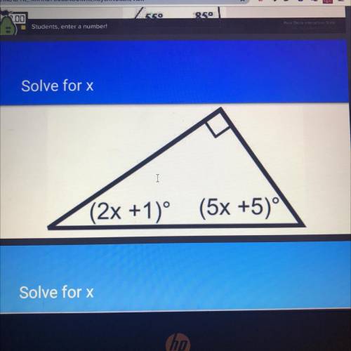 Solve for x
I
(2x +1)° (5x +50°