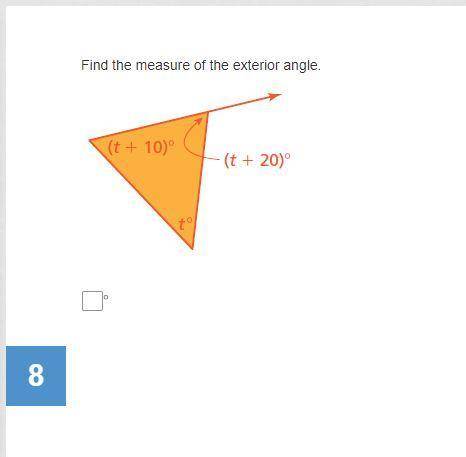 Find the measure of the exterior angle.

Help please I don't know how I am supposed to start.