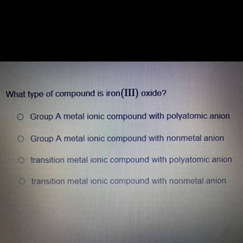 What type of compound is iron(III) oxide?

1. Group A metal ionic compound with polyatomic anion
2