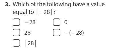 Which of following have a value equal too |-28|?