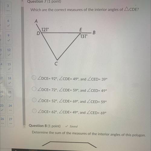 Which are the correct measures of interior angles of CDE