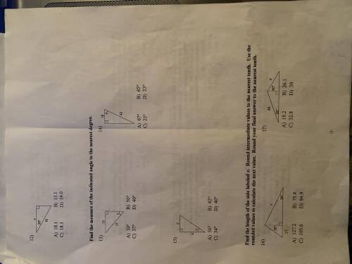 #12 is a question about finding the missing side of a triangle. The additional questions are all ti