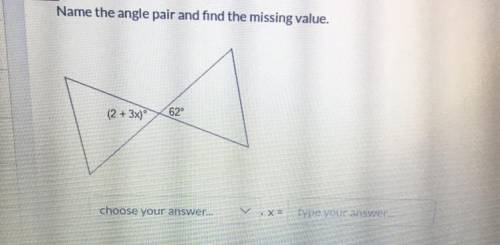 Help Asap!!! Name The Angle Pair And Find The Missing Value.