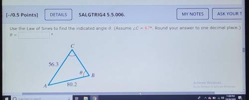 Use the Law of Sines to find the indicated angle 0. (Assume ZC = 670. Round your answer to one deci