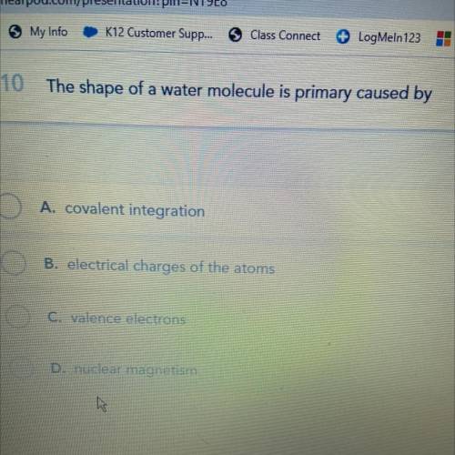 110 The shape of a water molecule is primary caused by