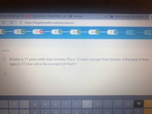 Krutika is 11 years older than Gordon. He is 12 years younger than Gordon. If the total of the age