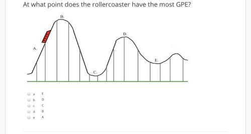 At what point does the rollercoaster have the most GPE? A,C B,A C,E D,B E,D