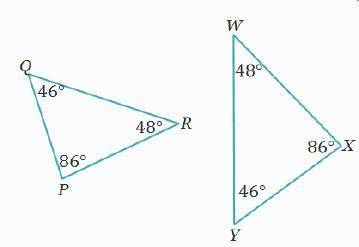 The triangles shown are similar. Which similarity statement expresses the relationship between the