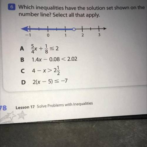 Which inequalities have the solution set shown on the
number line?