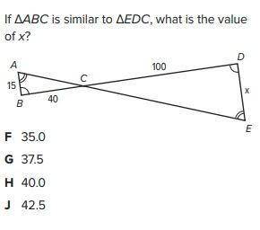 If (Triangle)ABC is similar to (Triangle)EDC, what is the value of x?