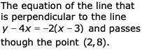 1. The equation of the line that is parallel to the line passing through the points (3, 9) and (2,