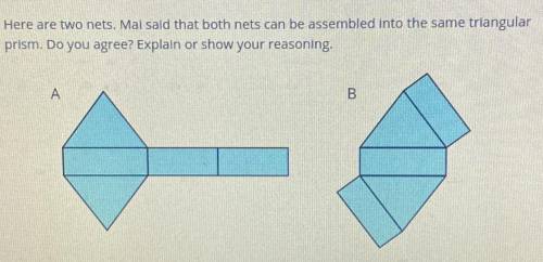 Here are two nets. Mai said that both nets can be assembled into the same triangular

prism. Do yo
