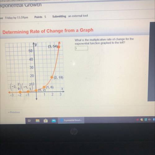 Ty

What is the multiplicative rate of change for the
exponential function graphed to the left?
(3