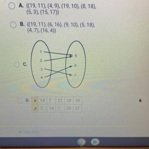 Question 5 of 5
Which relation is not a function?