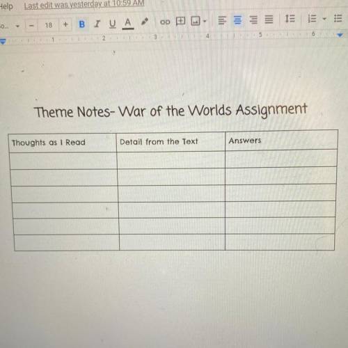 HELP PLEASE

WAR OF THE WORLDS 
1. List some thoughts as you read
2. List details from the tex