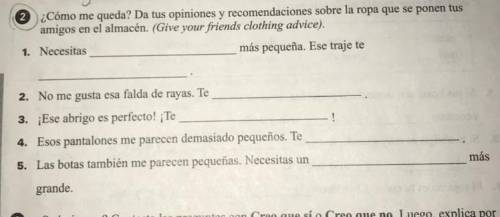 Pls help, fill in the blanks with the correct Spanish word(s)