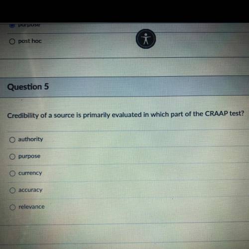 Credibility of a source is primarily evaluated in which part of the CRAAP test?