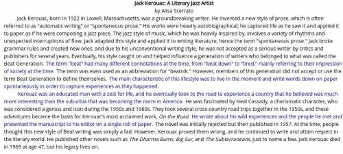 Which sentence best shows how the writers of the Beat Generation worked as artists? PLS ANSWER ASAP