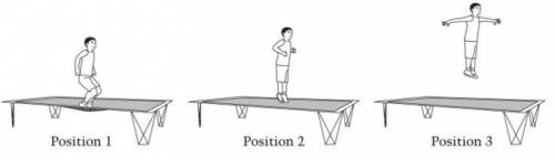 This diagram shows a person jumping on a trampoline. In position 1, the person is on the trampoline