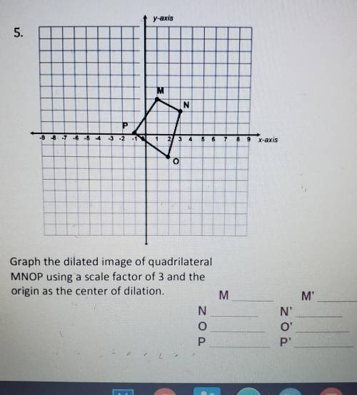 Graph the dilated image of quadrilateral MNOP using a scale factor of 3 and the origin as the cente