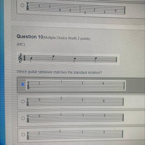 Which guitar tablature matches the standard notation?
