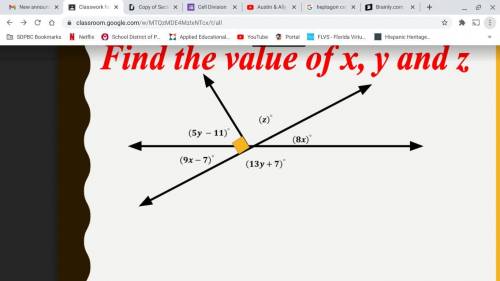Find the value of x, y and z