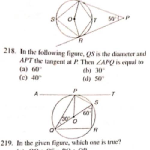 Qs is the diameter and apt is a tangents at p then find angle apq