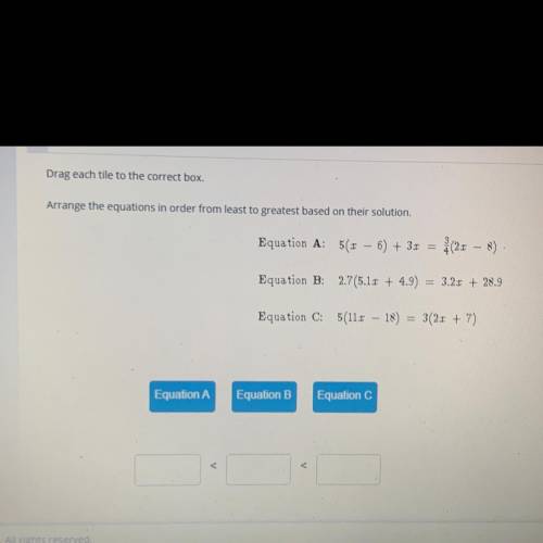 Arrange the equations in order from least to greatest based on their solution