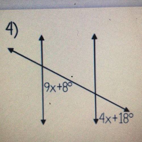 Can someone tell me how to set up this corresponding angle? Solve for x? And tell me the two angles