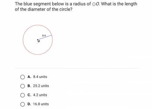 The blue segment below is a radius of O. What is the length of the diameter of the circle