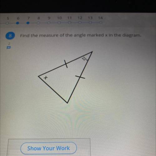 Find the measure of the angle marked x in the diagram.
/22
x