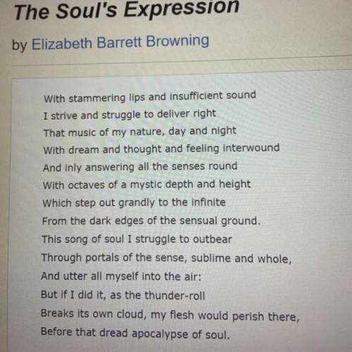 Can someone analyze each line of The Soul's Expression by Elizabeth Browning. I don’t understand th