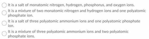 Which of the following is true about the compound ammonium phosphate [(NH4)3PO4]

pls help will gi